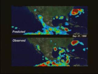 A comparison of daily precipitation observed by TRMM for September, 1999, with rainfall from a new forecast technique