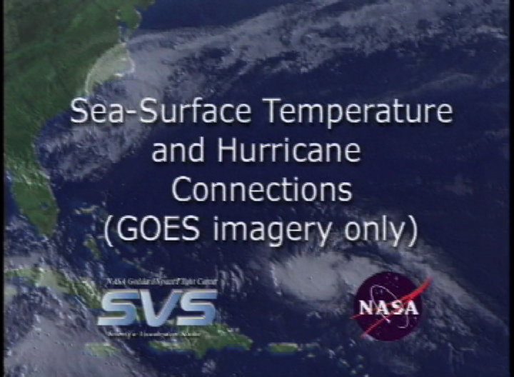 Video slate image reads, "Sea Surface Temperature and Hurricane Connections (GOES imagery only)".
