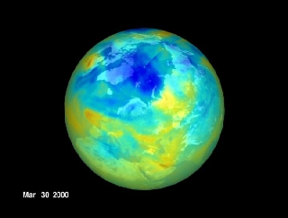 image of the Arctic ozone hole from March 30, 2000