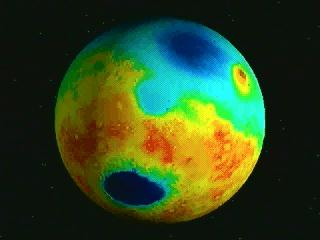 Rotating Mars with colors indicating surface elevation.