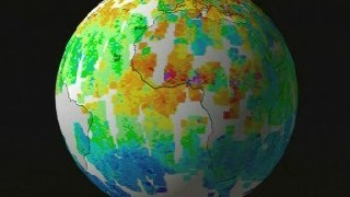 Global carbon monoxide as measured by MOPITT from March 5, 2000 to March 7, 2000 is shown on a globe, which then unwraps to a cartesian projection and zooms into the African Sahel, fading to data of fires from biomass burning from the VIRS instrument on TRMM.  High values of carbon monoxide are shown in red and yellow, and the large areas of missing data in white are regions not seen by MOPITT during this three-day period.