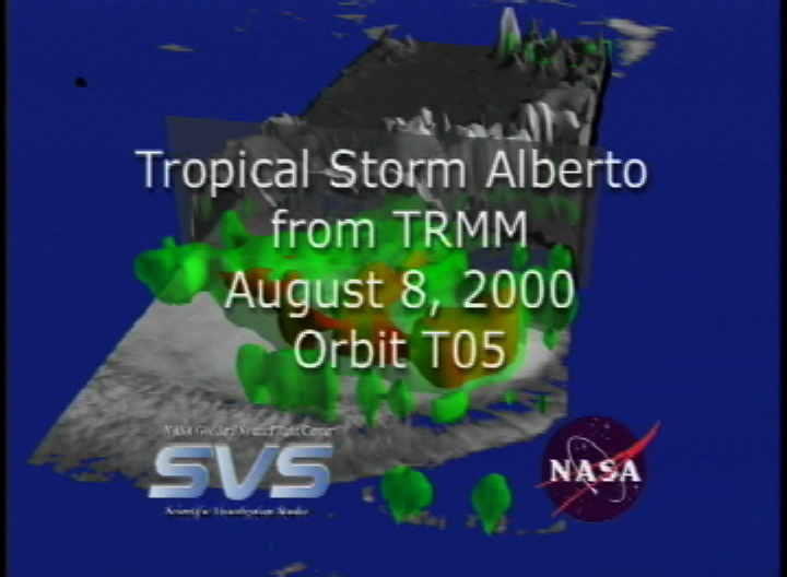 Video slate image reads, "Tropical Storm Alberto from TRMMAugust 8, 2000Orbit T05".