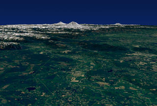A wide shot of Mt. Rainer with Mt. St. Helens on the right
and Mt. Hood on the left.