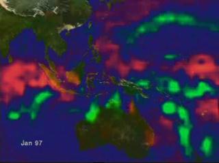 Monthly average precipitation anomalies over the Far East as measured by TRMM for January 1997 through February 1998
