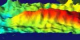 NCEP sea surface temperature anomaly and TOPEX-Poseidon altimeter sea level anomaly in the Pacific from September 1996 to September 1997.  This animation pans from the front to the side view.