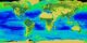 The SeaWiFS instrument looks at the world oceans
and land to observe the plant life and phytoplankton. Zooming down
to the North Atlantic one can see the North Atlantic Bloom (in bright
green) this shows an flowing upwelling.