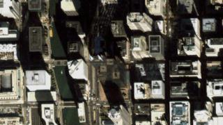 A seamless zoom from space to the ground, using data from Terra-MODIS, Landsat-ETM+, and IKONOS, and ending at the Sears Tower in Chicago, Illinois.