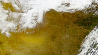 A dust storm 200 miles across is captured by the SeaWiFS instrument.