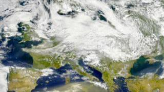 In July 18 of 2000 a large dust storm heads out of North Africa over the Mediterranean to Europe.