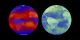 Side-by-side Earth views of 14-day boxcar averaged OLR & RSR data.