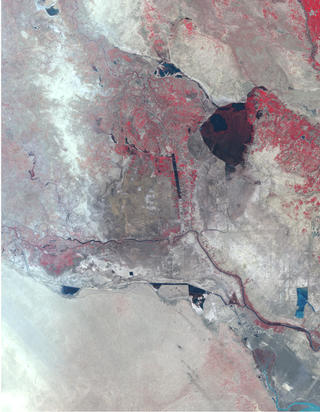 The marshlands of Mesopotamia as seen by Landsat in 2000.