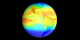 Rotating Globe shows the fluctuation in the erythemal index over the course of a year (August, 2000, through July, 2001).  This mpeg is a different rendering of animation 2221.
