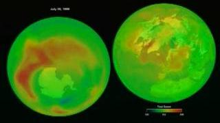 Ozone in the northern and southern hemispheres as measured by Earth Probe TOMS from 7-26-1996 to 11-4-2001