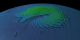 The north pole of Mars shown colored by elevation