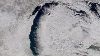 Close-up of cloud-covered Lake Michigan.