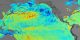 This anomaly image shows the difference between the actual sea surface temperature and the average climatology data in the Pacific Ocean for February 15, 2002.