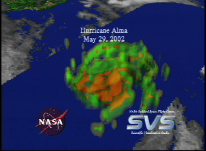 Video slate image reads "Hurricane Alma May 29, 2002".