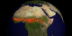 This animation shows fires detected over Africa from 8-21-2001 through 8-20-2002 with a clock inset.