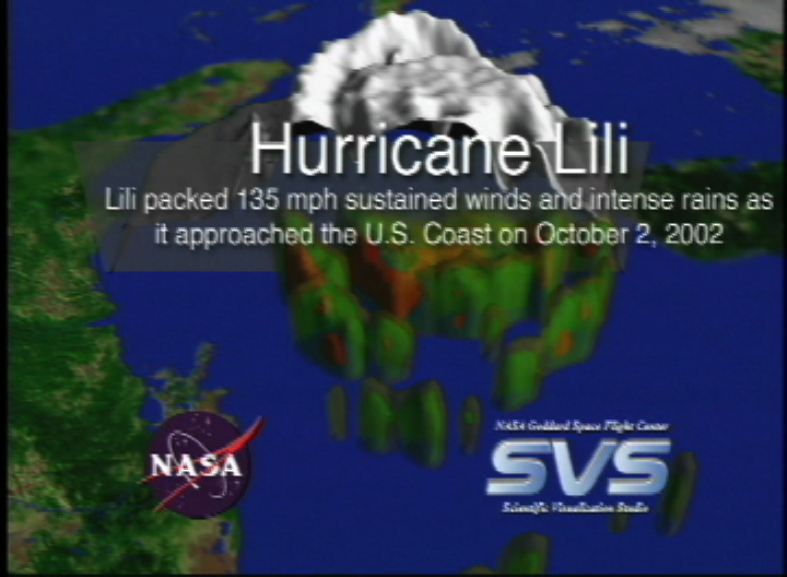 Slate title from video tape reads, 'Hurricane Lili.  Lili packed 135 mpg sustained winds and intense rains as it approached the U.S. Coast on October 2, 2002.'