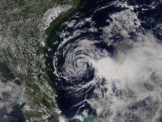 Closer view of Tropical Storm Edouard off the coast of Florida on September 3, 2002.
