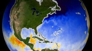 This visualization shows sea surface temperature as measured by the NASA Aqua satellite's Advanced Microwave Scanning Radiometer (AMSR-E) instrument. Temperature is represented by the colors in the ocean.  Orange and red indicate the necessary 82-degree and warmer sea surface temperatures for a hurricane to form.