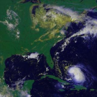 This animation shows the cloud formations created by Hurricane Dennis in August, 1999.This product is available through our Web Map Service.