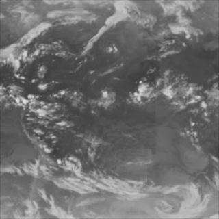 This animation shows a composite over the Atlantic Ocean of cloud cover data taken from the infrared sensors of several different satellites during September 2001.  Hurricane Erin progresses from the middle of the Atlantic Ocean to near the eastern coast of the United States.This product is available through our Web Map Service.