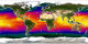 The oceans of the world are falsely colored in this animation.  The warmest temperatures are shown in bright yellow and the coldest temperatures are shown in dark green and black.  Grey represents areas that have no data values such as coastal regions or land.  White represents surface ice.  This  product is available through our Web Map Service .