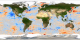 The oceans in this animation have been falsely colored.  Temperatures warmer than normal are shown in red while cooler than normal temperatures are shown in blue.  This  product is available through our Web Map Service .