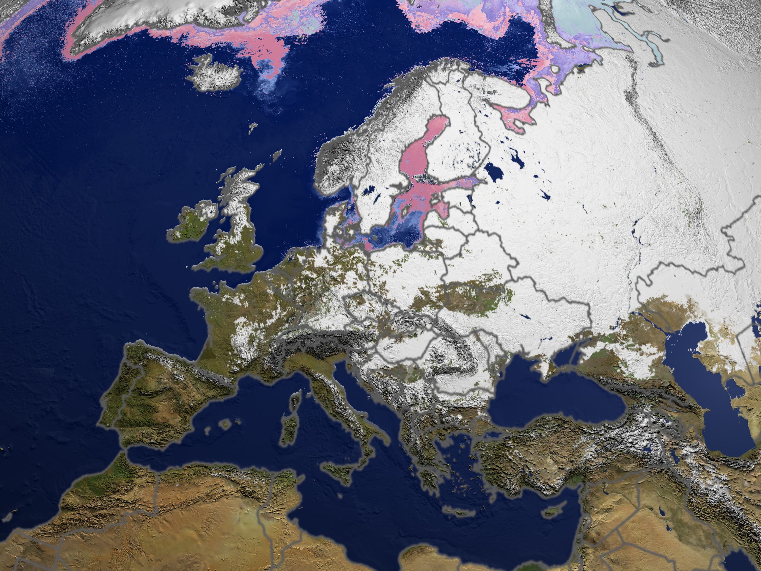 NASA SVS Daily Snow and Sea Ice Temperature over Europe