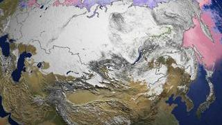 This image shows the snow cover and sea ice surface
temperature over Europe on March 12, 2003