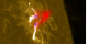 Closeup of AR 10720.  Blue high-energy emission marks the footpoints of the coronal loops.  The lower-energy red emission is from the
loop structure.  See note below under ImageMods.
