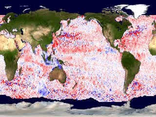 This animation shows the sea surface height anomaly. This animation is primarily designed to be accessed from the SVS Web Map Services (WMS) server. Each frame represents the accumulation of data over about a 10-day period ending at the date and time indicated in the WMS metadata.This product is available through our Web Map Service.
