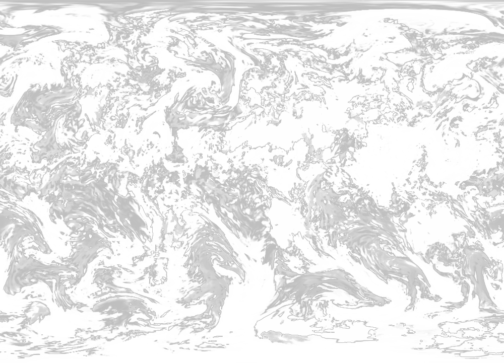 Global cloud cover from the 0.25 degree resolution fvGCM atmospheric model for the period 9/1/2005 through 9/5/2005.
This product is available through our Web Map Service.