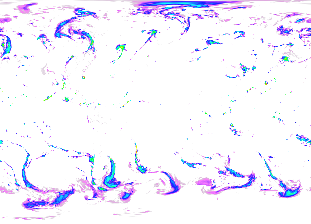 Global large-scale precipitation rate from the 0.25 degree resolution fvGCM atmospheric model for the period 9/1/2005 through 9/5/2005.
This product is available through our Web Map Service.