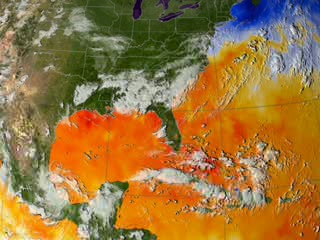 Sea surface temperature with cloud overlay