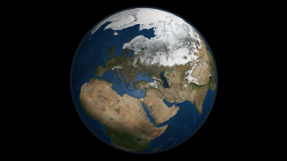 This animation shows seasonal changes in landcover and Arctic sea ice from 2005-09-21 through 2006-09-20.
