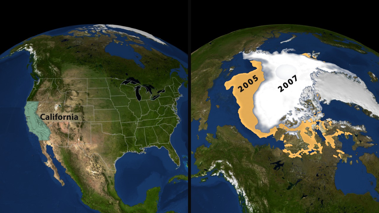 Preview Image for Comparison of Minimum Sea Ice Between 2005 and 2007 - Split Screen