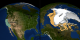 This animation shows a two zooms on a split screen: one to the United States and the other to the Arctic.  The Arctic shows the 2005 sea ice minimum extent and fades to show the 2007 minimum extent.  The state of California is placed in the melt region as a comparison of the area of the region.