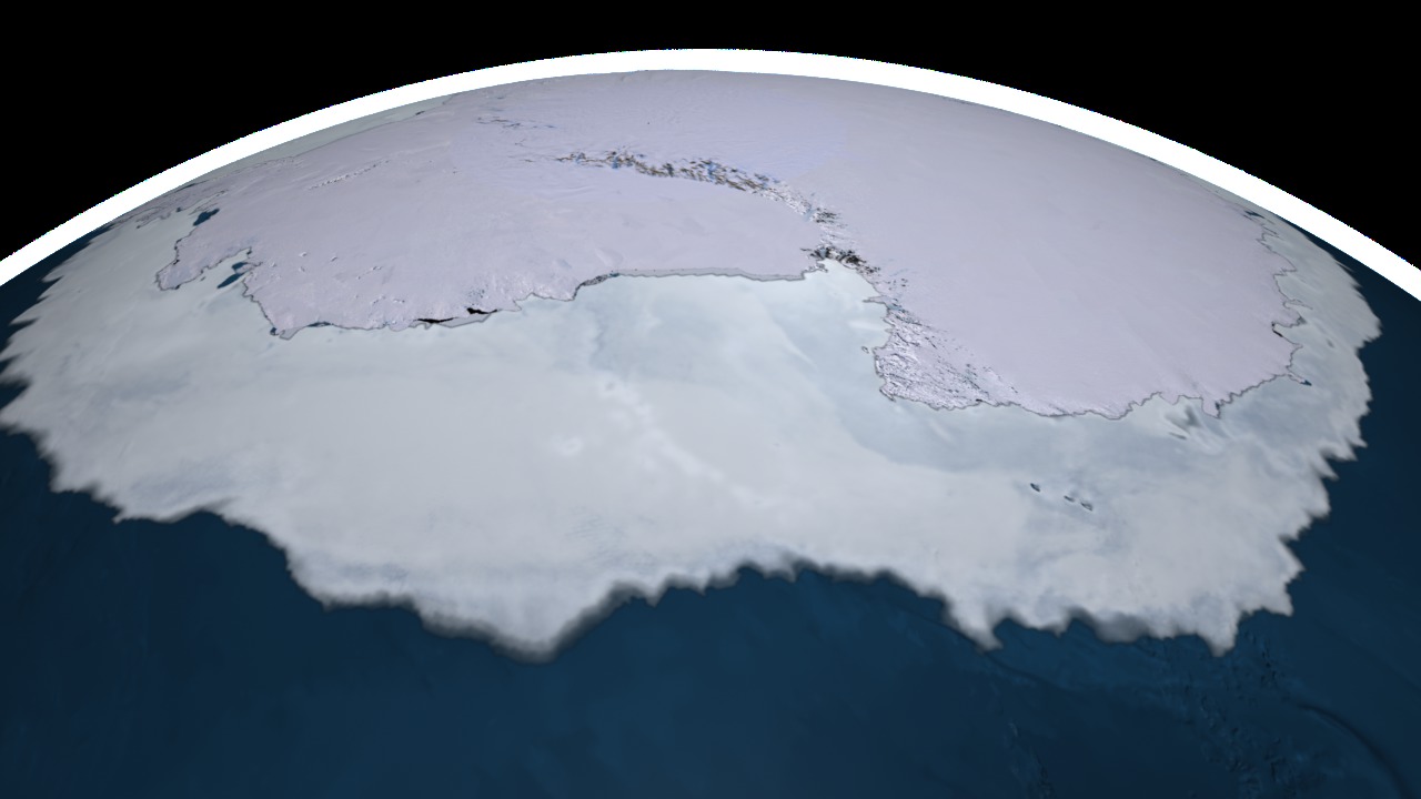 Animation of sea ice motion around Antarctica during 2005.