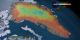 This animation shows daily  surface temperature of the Greenland ice sheet  from May 1 through September 1, 2005.   An overlay contains  a date bar, a color bar and text labels.