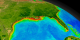 This animation begins with a wide shot of the United States and zooms down to the Gulf of Mexico while cycling through nearly ten years of SeaWiFS biosphere data.