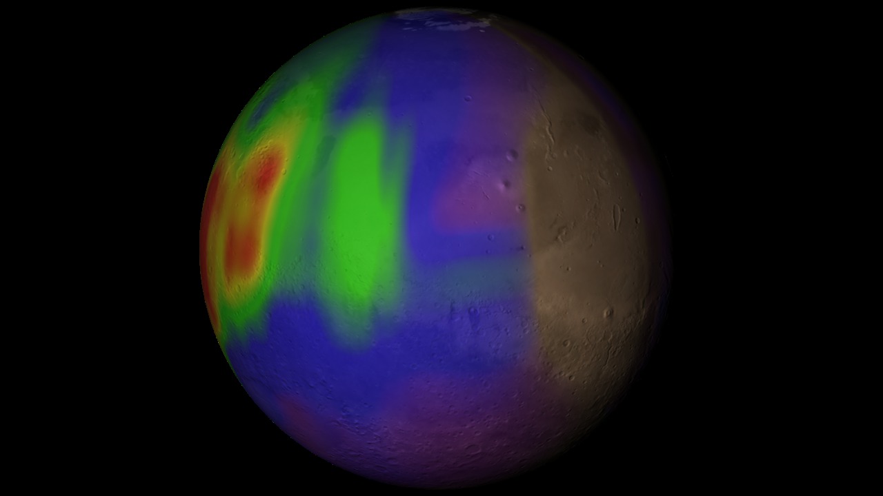 Visualization of a methane plume found in Mars' atmosphere during the northern summer season.