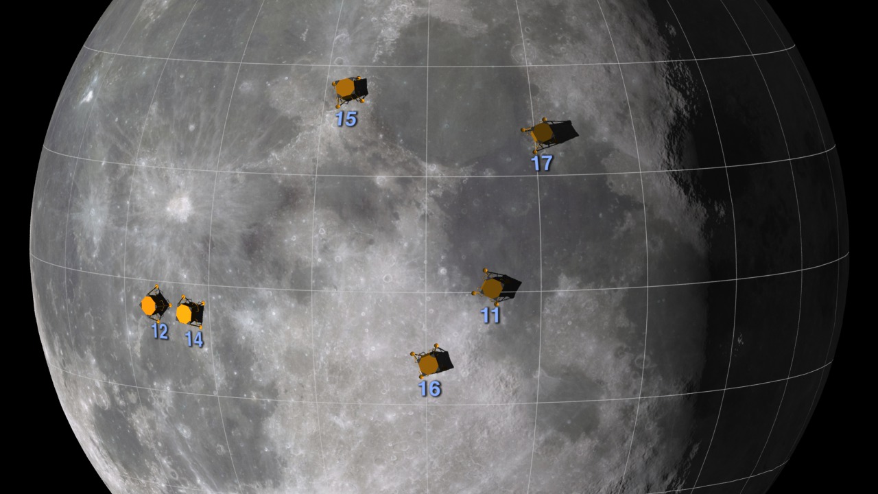 An animation showing the locations of the Apollo landing sites