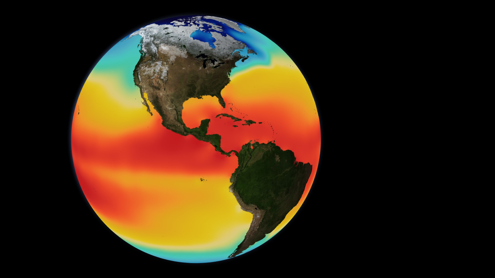 An animation of average Sea Surface Temperature on a globe.