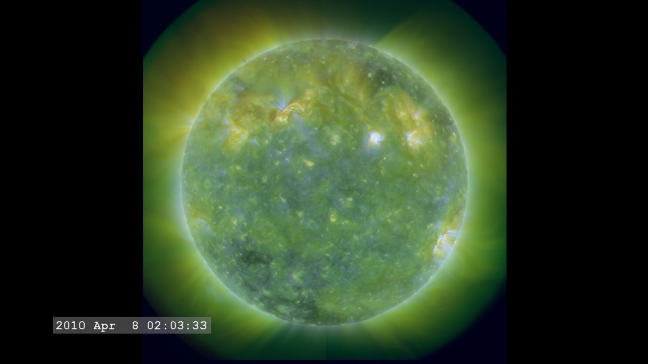 This movie is a full disk multiple-wavelength view from SDO/AIA on April 8, 2010.