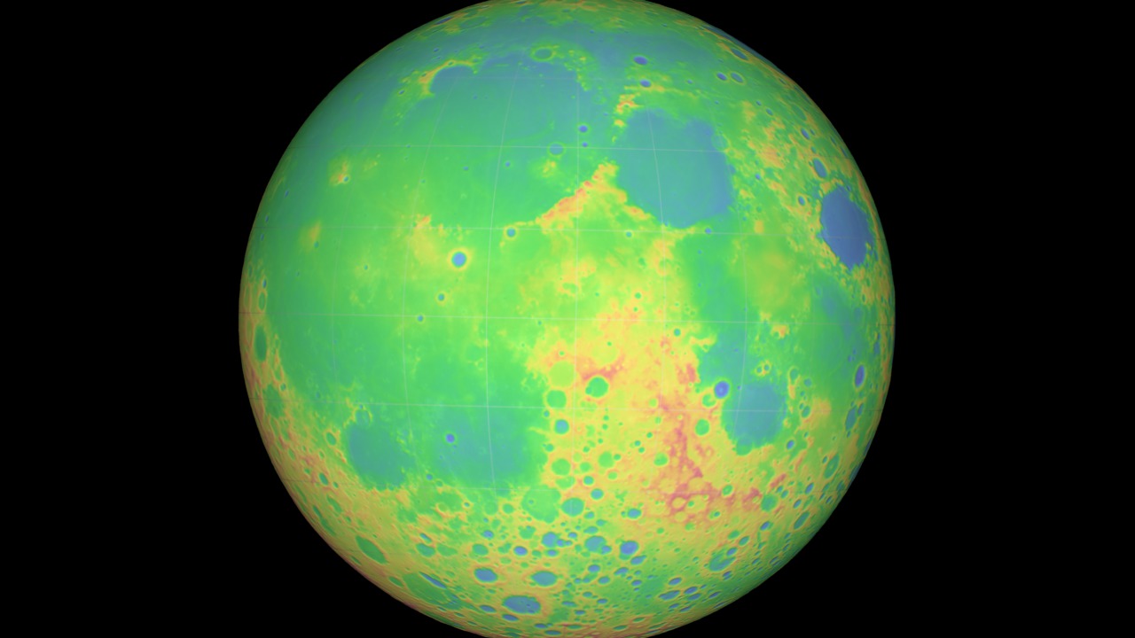Moon false color topography flyover.