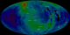 Combined IBEX skymap for 2.73 keV neutral atom energy band.  This is composited with the labelled background starfield.