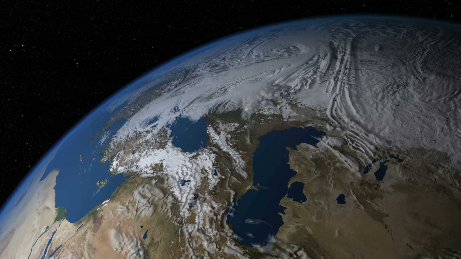 Animation showing simulated clouds over Europe.