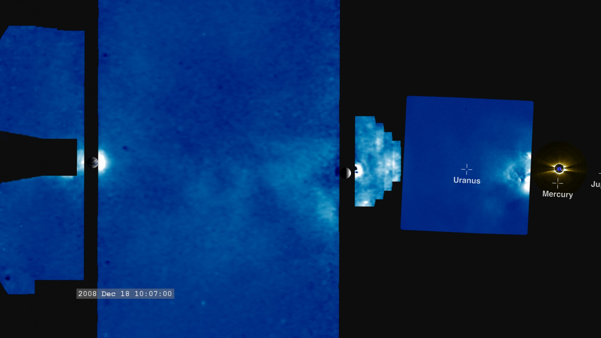 A view of the heliospheric region viewed from STEREO-A, using difference algorithms to enhance the visibility of the CME.